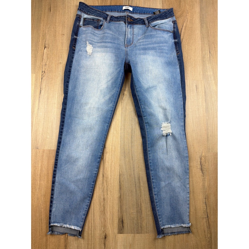 Kensie Jeans Womens Skinny Step Hem 2-Tone Distressed Denim Blue Size 10/30